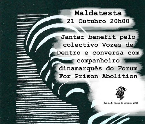 Jantar benefit e conversa  Forum for prison abolition- Vozes de dentro