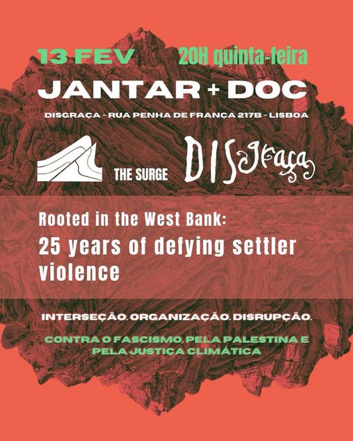 Jantar Vegan e documentário ‘Rooted in the West Bank: 25 years of defying settler violence’.