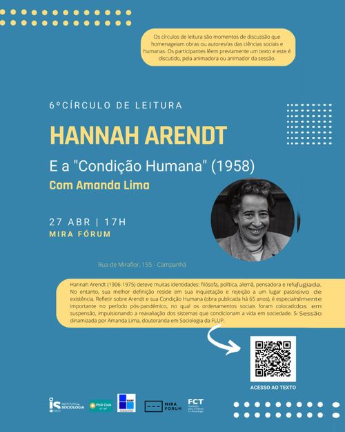 6º Círculo de leitura “A Condição Humana”, Hannah Arendt