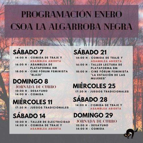 Programacion Enero CSOA La Algarroba Negra