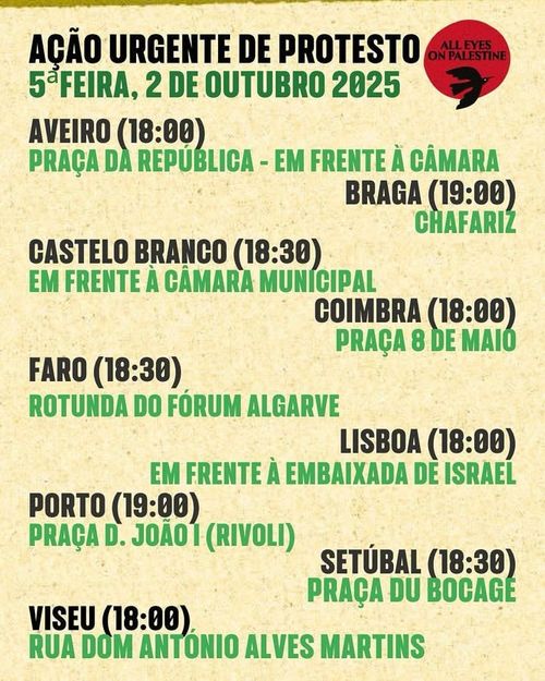 AÇÃO URGENTE DE PROTESTO POR GAZA em todo o País